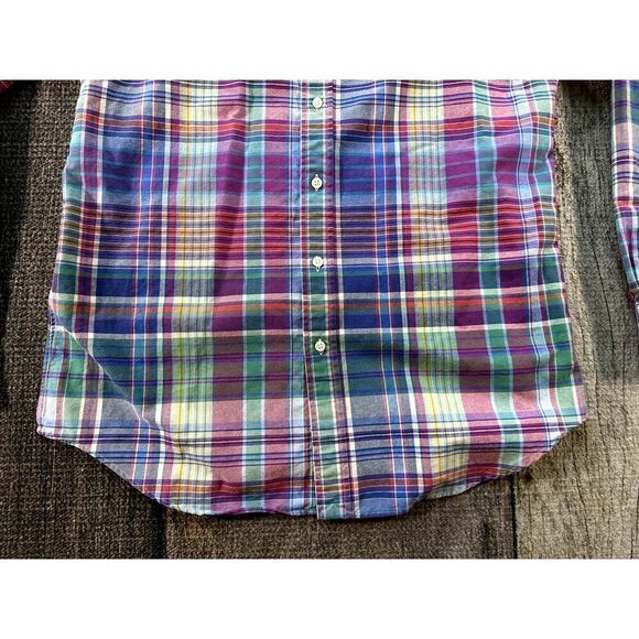 Ralph Lauren Blue Purple Green Plaid Cotton Long Sleeve Shirt Med Mens Preppy - Picture 4 of 9